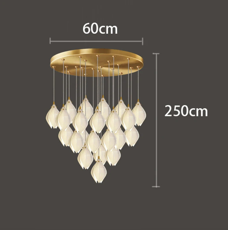 Lustre d'escalier moderne Liora en forme de grappe de lotus