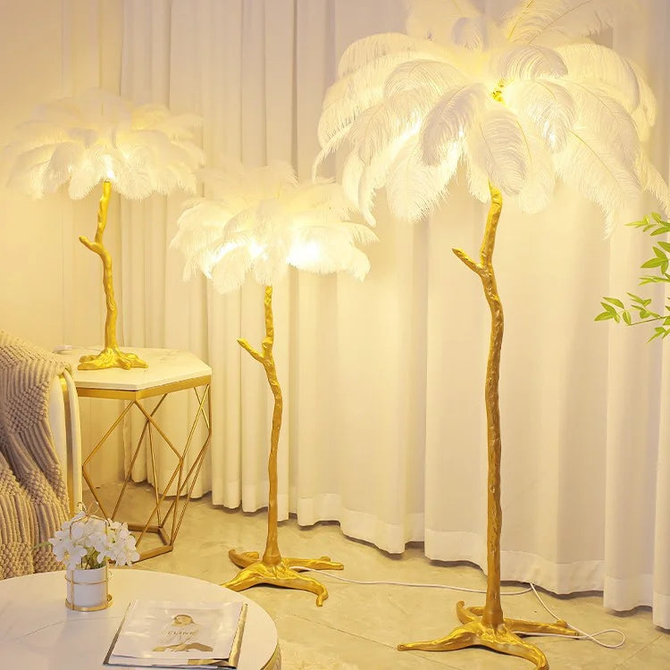 Camille Modern White Pink Feather Floor Lamp Romantic Foyer Decor Light
