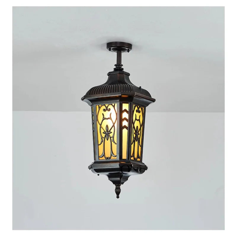 Sophie Outdoor Retro Ceiling Light Yellow Glass Waterproof