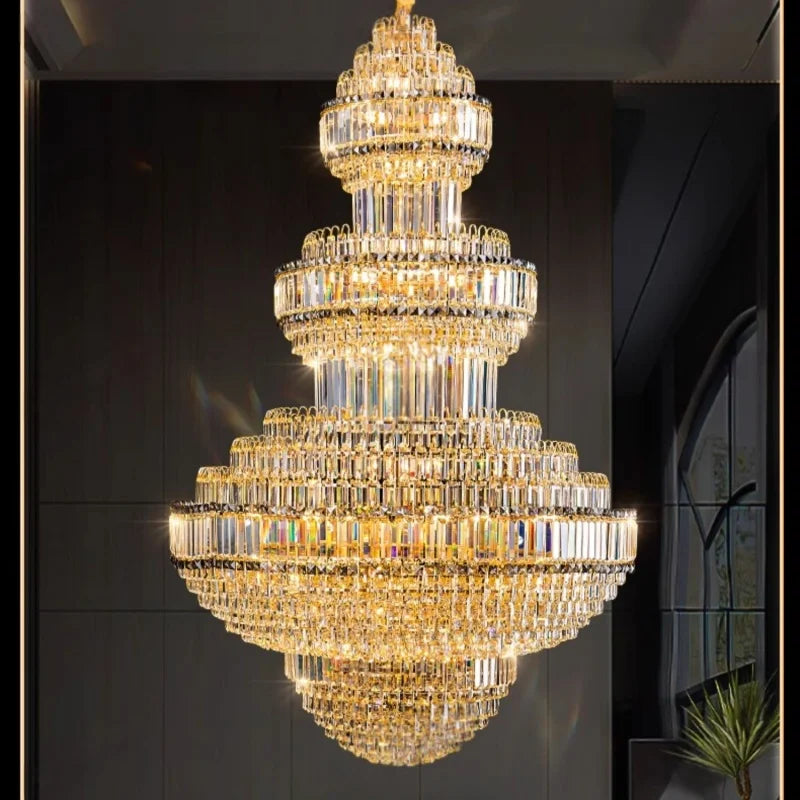 Lustre suspendu creux en cristal de luxe pour villa et hall d'hôtel