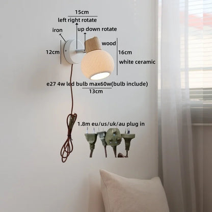 Camille Applique Murale LED en Céramique Blanche Interrupteur E27 Nordique