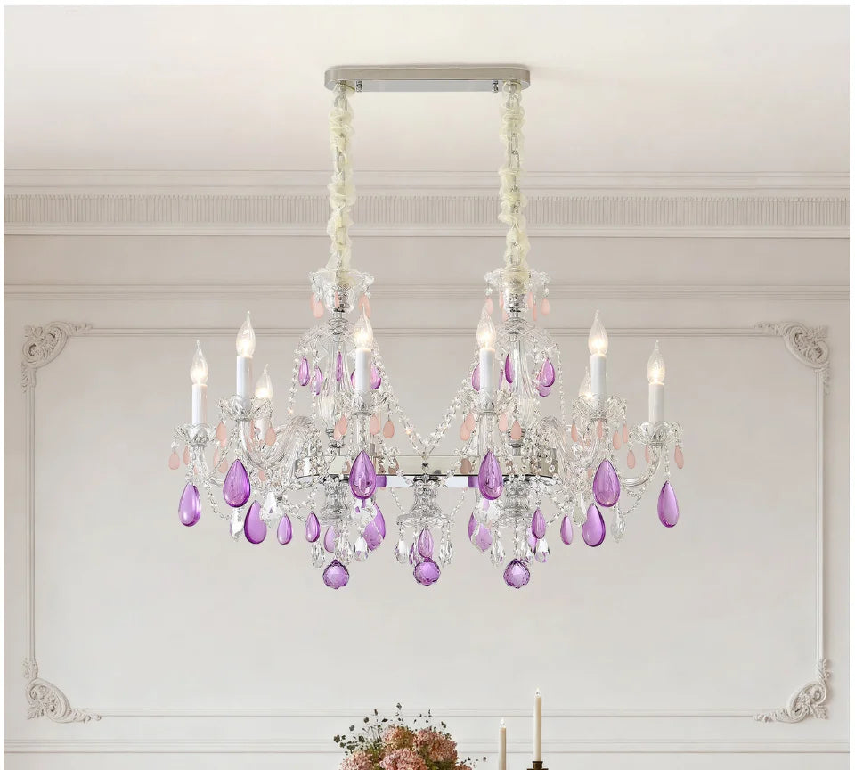 Modern Clear Purple Crystal Chandelier Lustre Crystal Chandelier Decora Candle 6arms Lustres De Cristal Chandelier AC Guaranteed