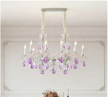 Modern Clear Purple Crystal Chandelier Lustre Crystal Chandelier Decora Candle 6arms Lustres De Cristal Chandelier AC Guaranteed