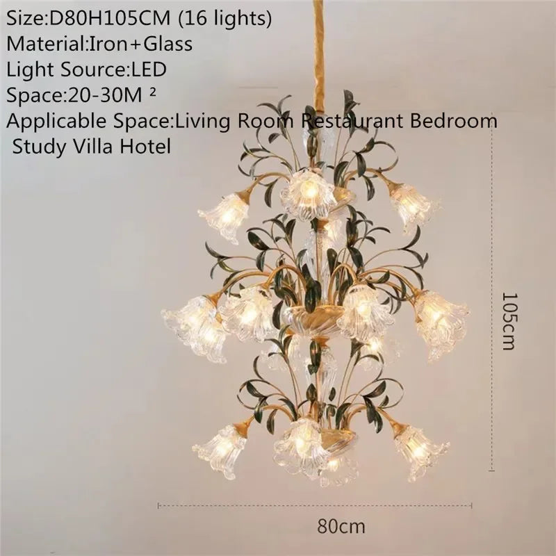 Lustre Évelyne en verre floral pour salles à manger et halls de luxe