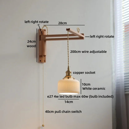 Applique murale Élise en céramique et bois pour chambre et salle de bain
