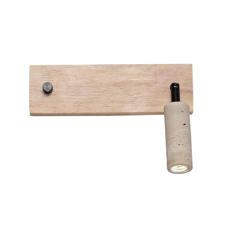 Applique murale Lucie en pierre de travertin avec base en bois