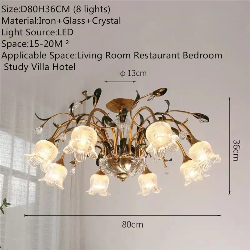 Lustre Évelyne en verre floral pour salles à manger et halls de luxe