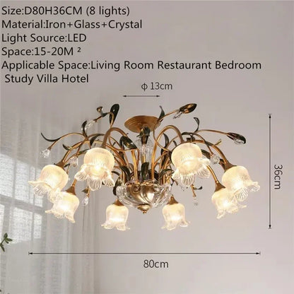Lustre Évelyne en verre floral pour salles à manger et halls de luxe