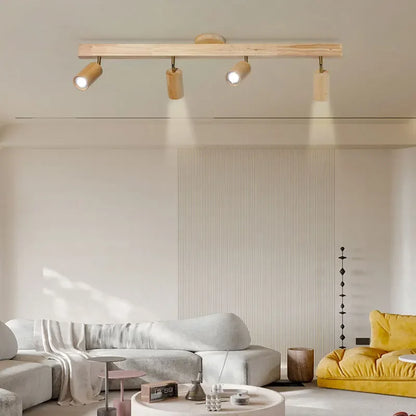 Élise Japanese Modern Wooden LED Ceiling Track Spotlight Chandelier