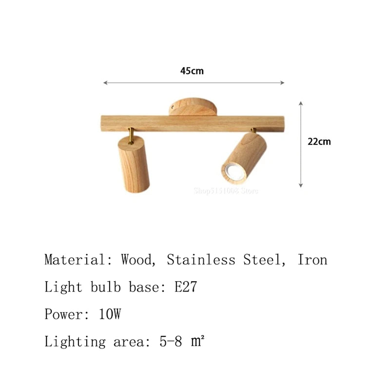 Plafonnier Projecteur LED E27 Camille en Bois