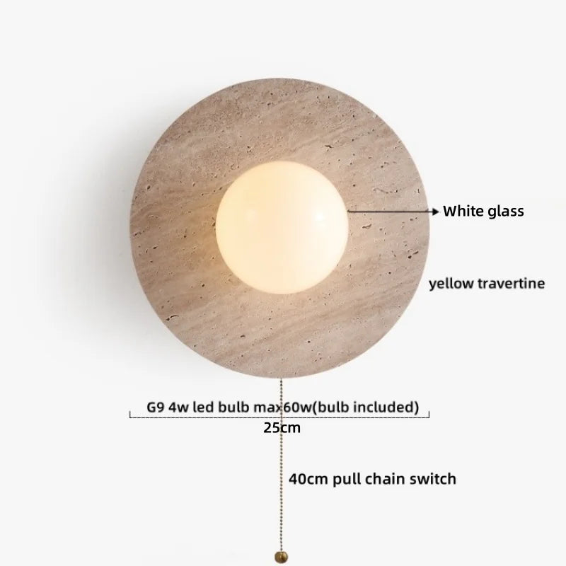 Applique murale LED Sophie en travertin jaune et bois Wabi Sabi
