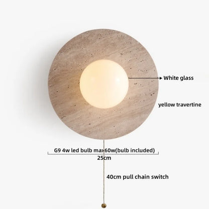 Applique murale LED Sophie en travertin jaune et bois Wabi Sabi