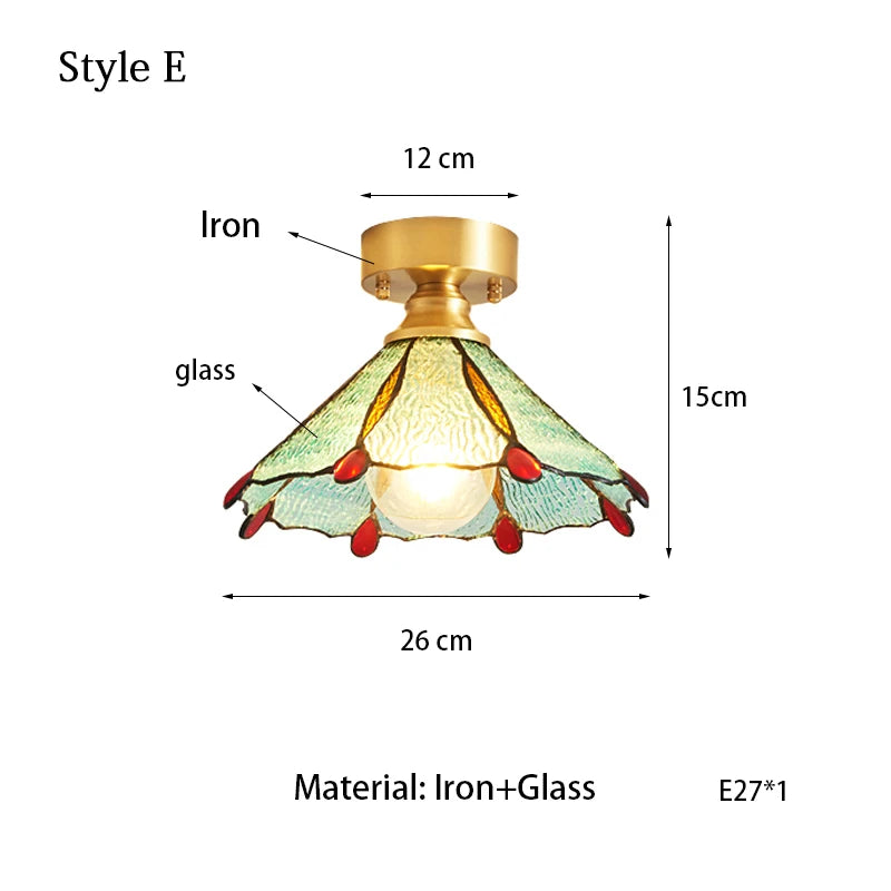 Adèle Classical Glass Ceiling Lamp Copper Frame Retro