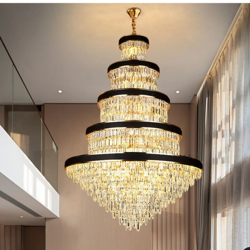 Lustre de luxe en cristal pour duplex et hall d'hôtel