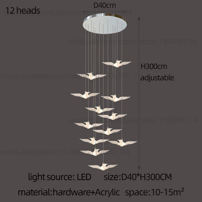 Lustre suspension d'escalier LED Delphine Swallow Bird