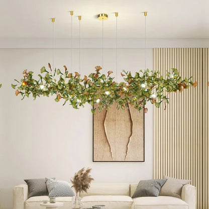 Lustre de luxe en forme de feuille de ginkgo et de branche en verre