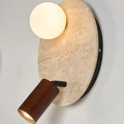 Applique murale LED Sophie en travertin jaune et bois Wabi Sabi