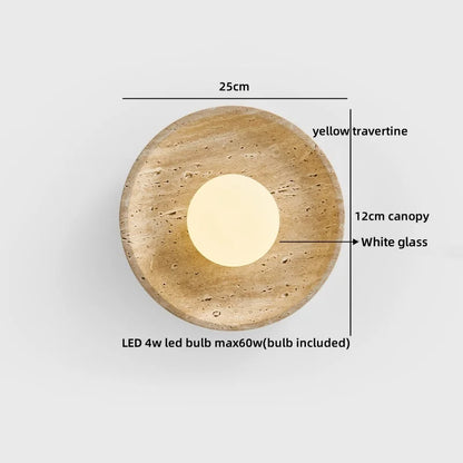 Applique murale LED Sophie en travertin jaune et bois Wabi Sabi