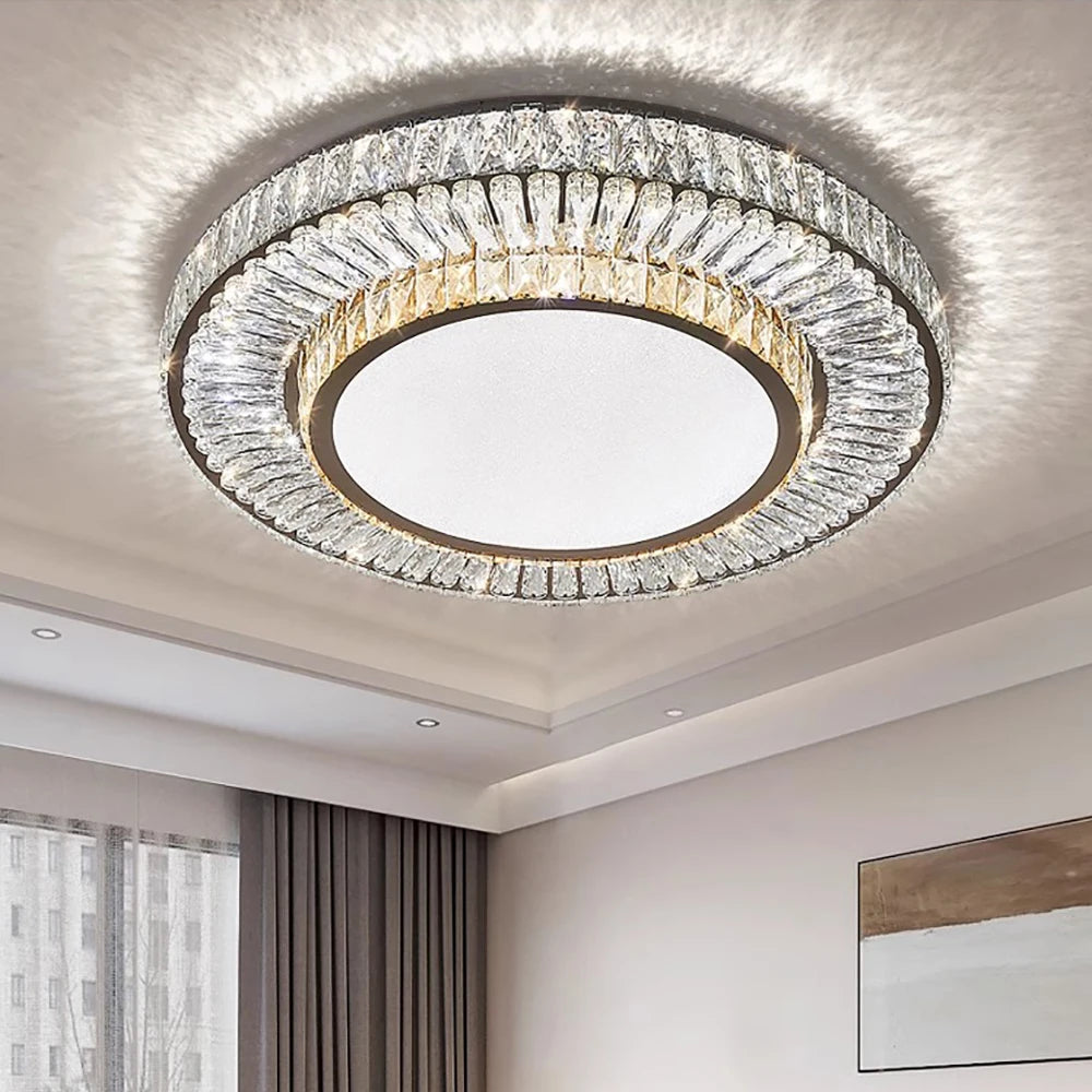 Plafonnier LED Isabella de luxe doré en cristal avec télécommande