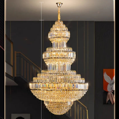 Lustre suspendu creux en cristal de luxe pour villa et hall d'hôtel