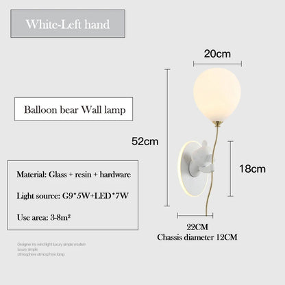 Chloé Balloon Bear LED Wall Lamp Kids Room Princess Style