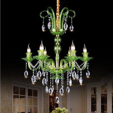 Lustre moderne de luxe en cristal vert, design feuille de lotus ondulée, suspension LED pour chambre, hall d'hôtel, couloir et restaurant