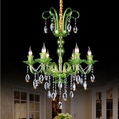 Lustre moderne de luxe en cristal vert, design feuille de lotus ondulée, suspension LED pour chambre, hall d'hôtel, couloir et restaurant