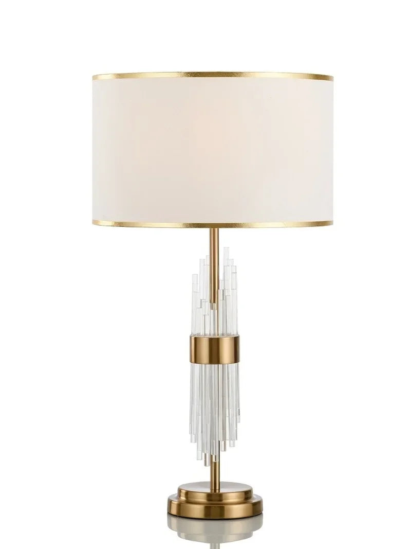 Lampe de table Juliette en verre de cristal, douille E27, abat-jour en tissu blanc, LED