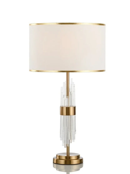 Lampe de table Juliette en verre de cristal, douille E27, abat-jour en tissu blanc, LED