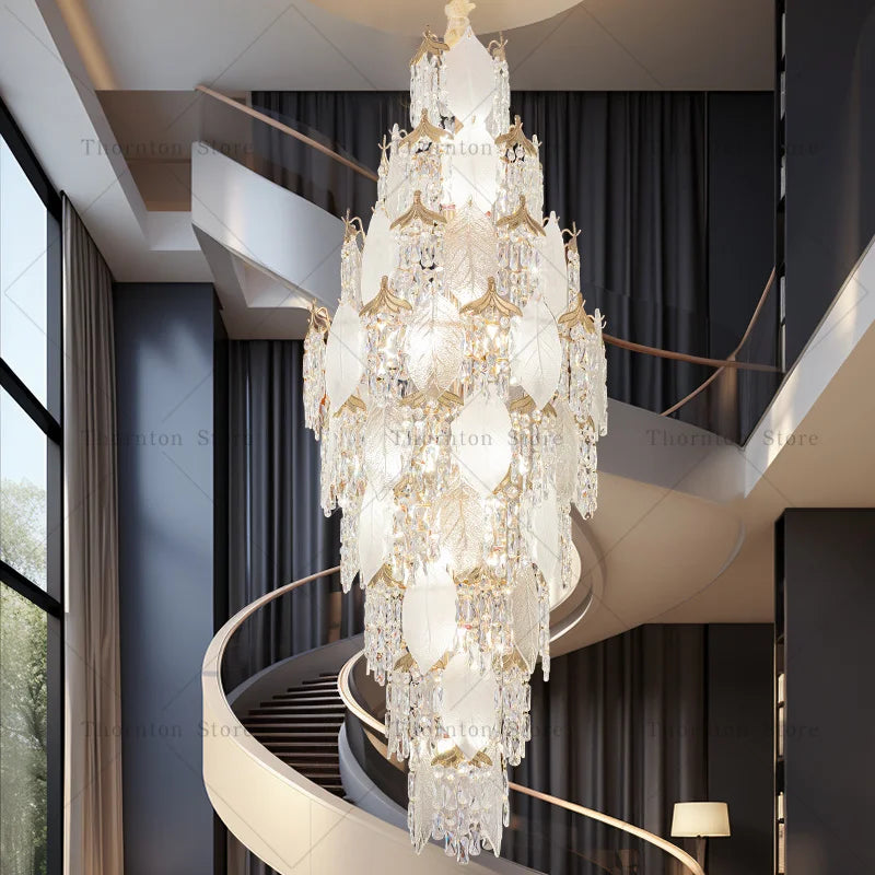Leaf Style Crystal Chandelier for Duplex Villa and Staircase