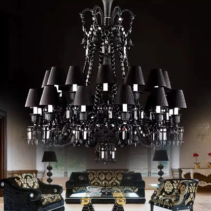 Lustre bougie cristal noir pour salon et restaurant