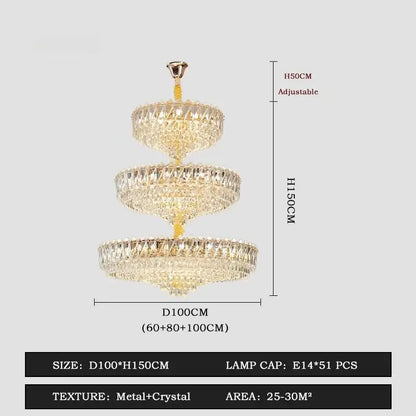 Grand lustre en cristal de luxe français Camille, LED dorées, éclairage pour grand hall