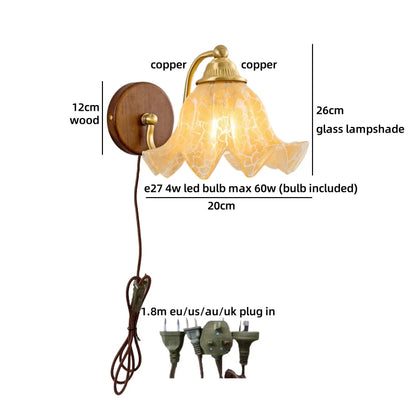 Amélie Nordic Glass Wood LED Wall Lamp Antique Brass