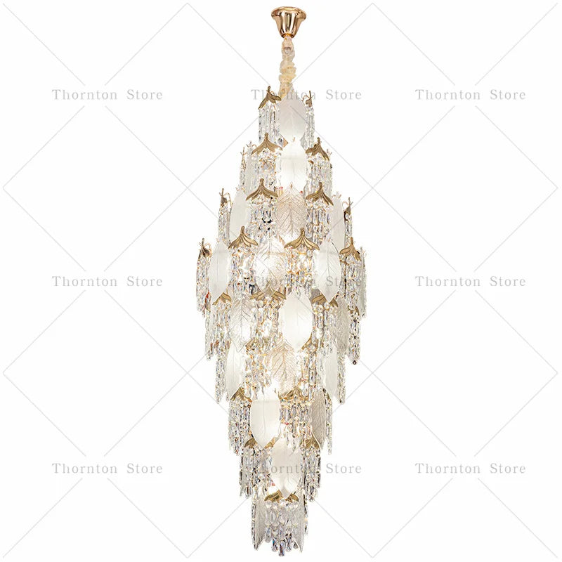Leaf Style Crystal Chandelier for Duplex Villa and Staircase