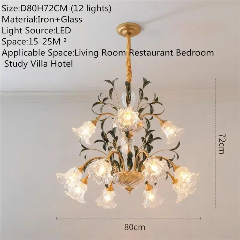 Lustre Évelyne en verre floral pour salles à manger et halls de luxe