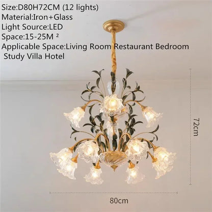 Lustre Évelyne en verre floral pour salles à manger et halls de luxe