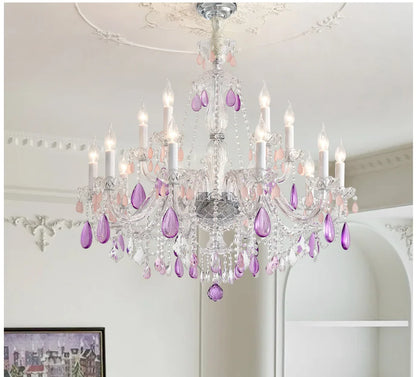 Modern Clear Purple Crystal Chandelier Lustre Crystal Chandelier Decora Candle 6arms Lustres De Cristal Chandelier AC Guaranteed