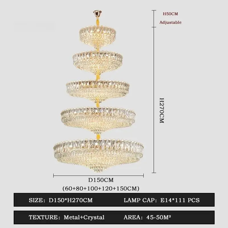 Grand lustre en cristal de luxe français Camille, LED dorées, éclairage pour grand hall