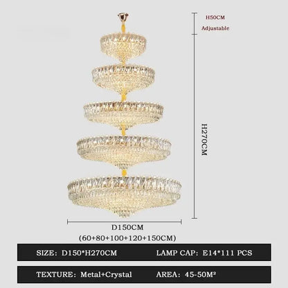 Grand lustre en cristal de luxe français Camille, LED dorées, éclairage pour grand hall
