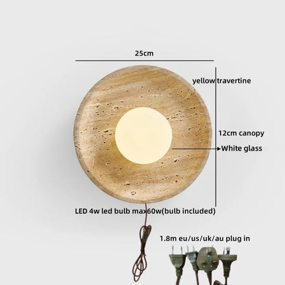 Applique murale LED Sophie en travertin jaune et bois Wabi Sabi