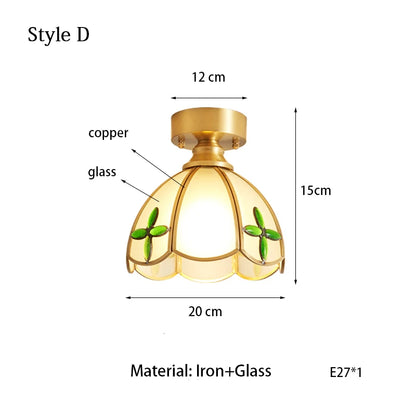 Adèle Classical Glass Ceiling Lamp Copper Frame Retro