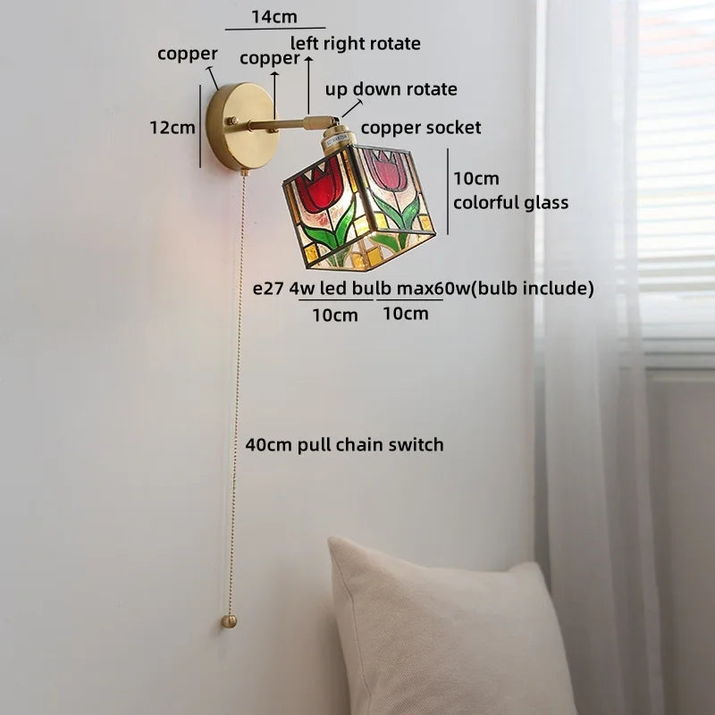 Amélie Nordic Glass Flower LED Wall Lamp Pink Copper
