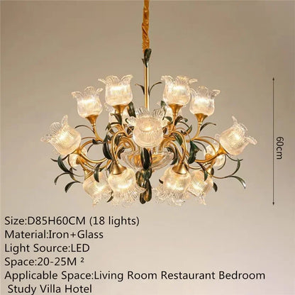 Lustre Évelyne en verre floral pour salles à manger et halls de luxe