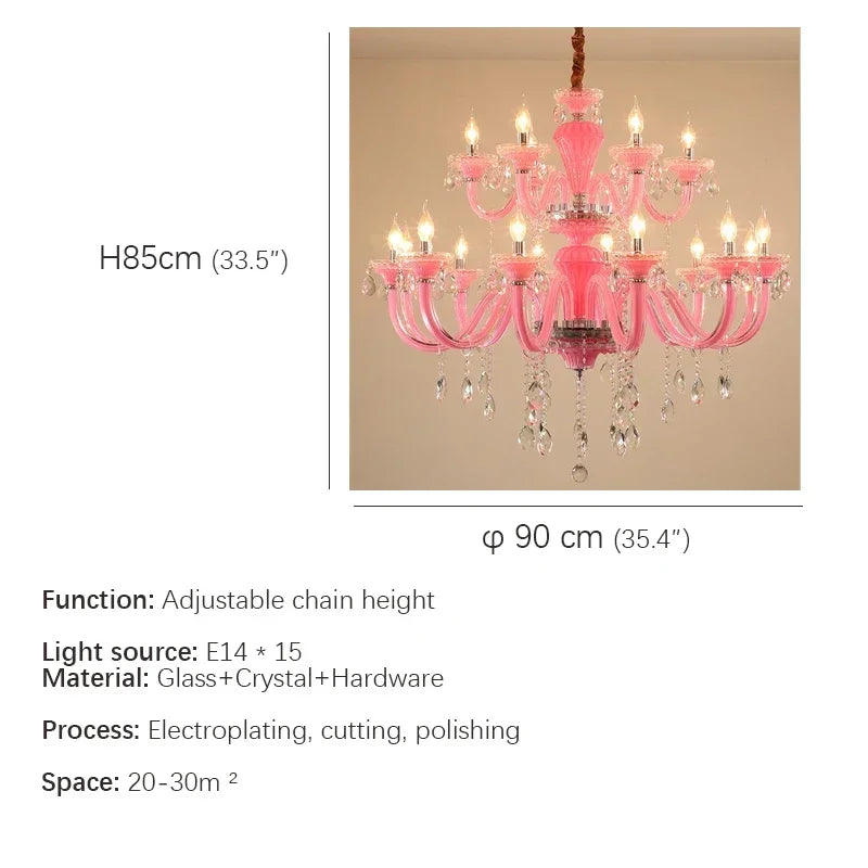 Lustre suspendu Art Candle en cristal rose pour chambre à coucher | Chambre d'enfant Chambre d'adolescent Salon Restaurant