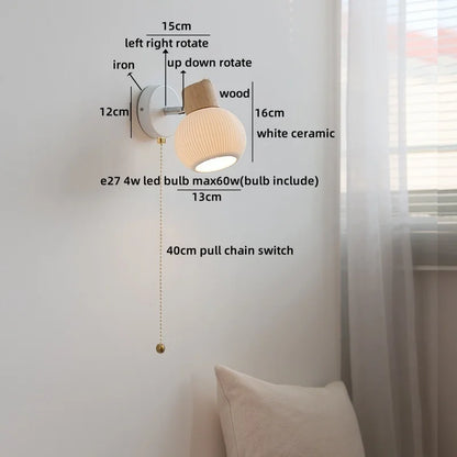 Camille Applique Murale LED en Céramique Blanche Interrupteur E27 Nordique