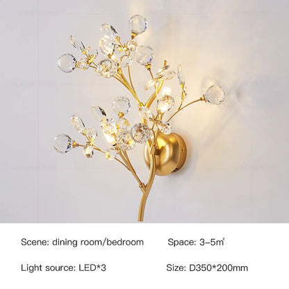 Plafonnier Eléonore en forme d'arbre, branches en cristal doré