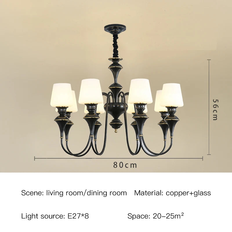 Lustre de plafond classique en cuivre avec abat-jour en verre dépoli pour salon