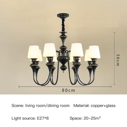 Lustre de plafond classique en cuivre avec abat-jour en verre dépoli pour salon
