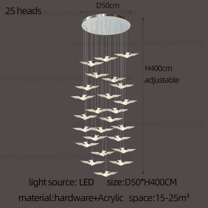 Lustre suspension d'escalier LED Delphine Swallow Bird