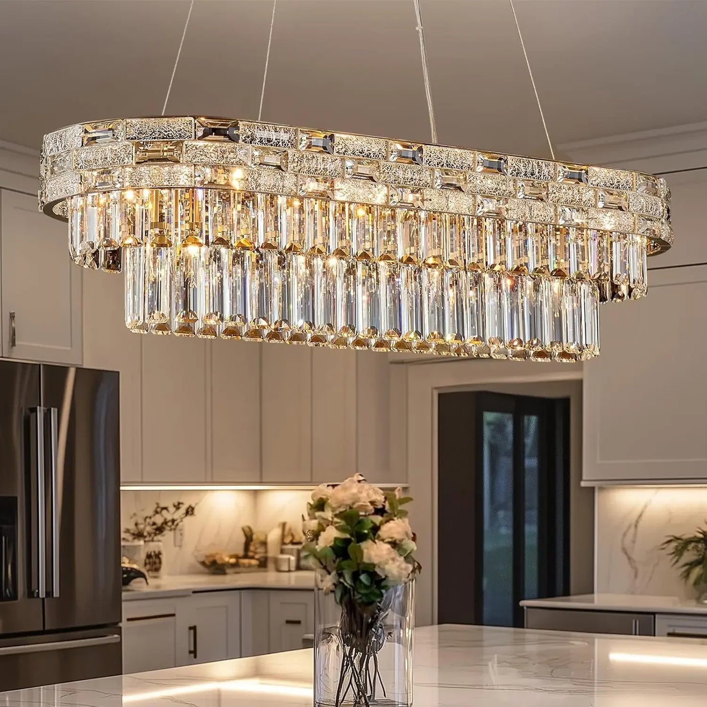 Lustre Suspendu Circulaire de Luxe en Cristal pour Salle à Manger et Salon